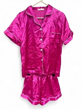Womens Satin Short Sleeve Pajama Set